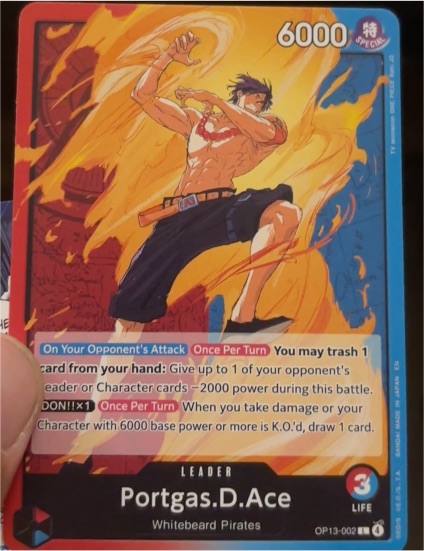 One Piece Card Game OP13-002 Portgas.D.Ace Carrying On His Will — front