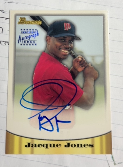 1998 Bowman Certified Blue Autographs #28 Jacque Jones — front
