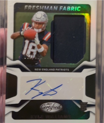 2025 Panini Certified #FBC-KW Kyle Williams Freshman Fabric Rookie Patch Auto — front