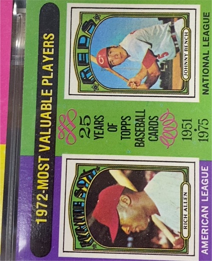 1975 Topps #210 1972 MVPs Rich Allen / Johnny Bench — front