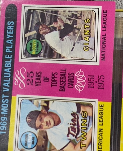 1975 Topps #207 1969 MVPs Harmon Killebrew / Willie McCovey — front