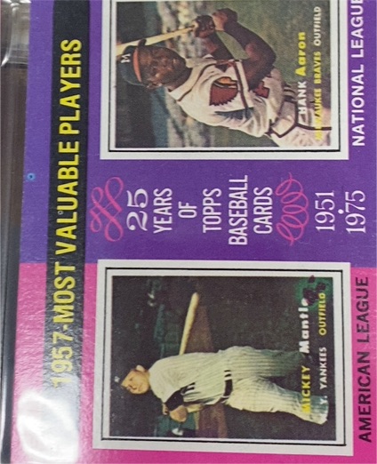 1975 Topps #195 1957 MVPs Mickey Mantle / Hank Aaron — front