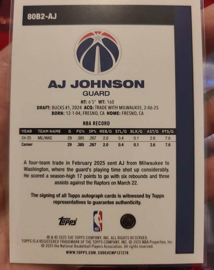 2025-26 Topps 1980-81 Topps Basketball #80B2-AJ AJ Johnson — front