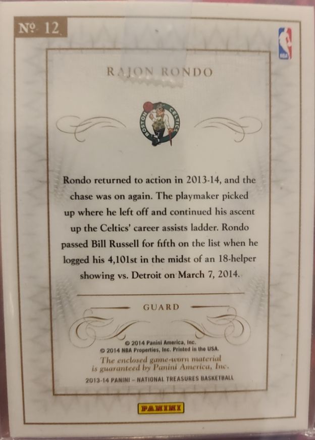 2013-14 Panini National Treasures Basketball #12 Rajon Rondo — front