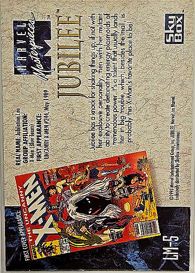 1992 Marvel Masterpieces Lost Marvels #LM-5 Jubilee — back