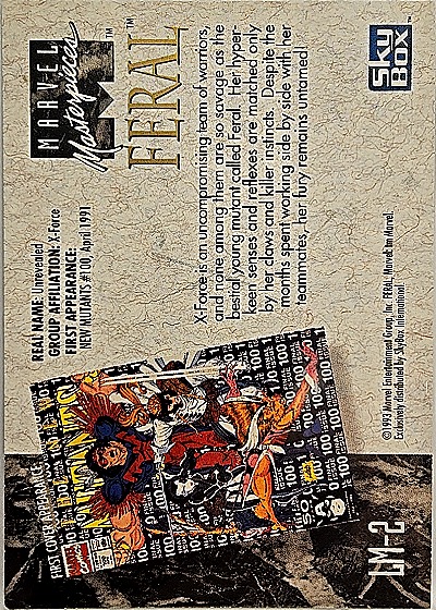1992 Marvel Masterpieces Lost Marvel #LM-2 Feral — back
