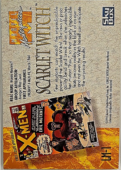 1992 Marvel Masterpieces Lost Marvel #LM-1 Scarlet Witch — back