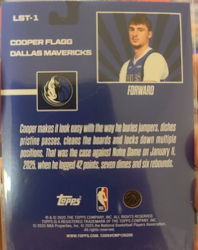 2025 Topps Limited Stock Legends #LST-1 Cooper Flagg — front
