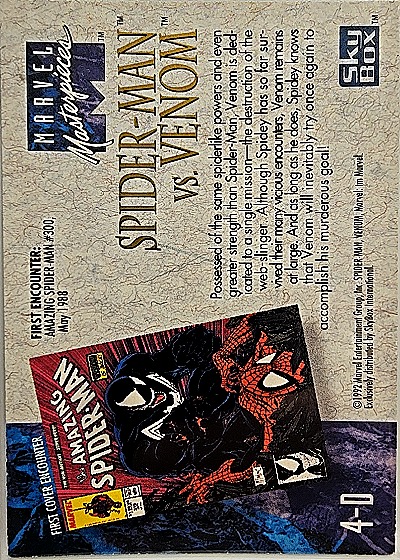 1992 SkyBox Marvel Masterpieces #4-D Spider-Man vs Venom — back