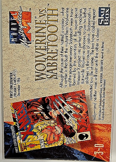 1992 SkyBox Marvel Masterpieces #3-D Wolverine vs Sabretooth Battle Spectra — back