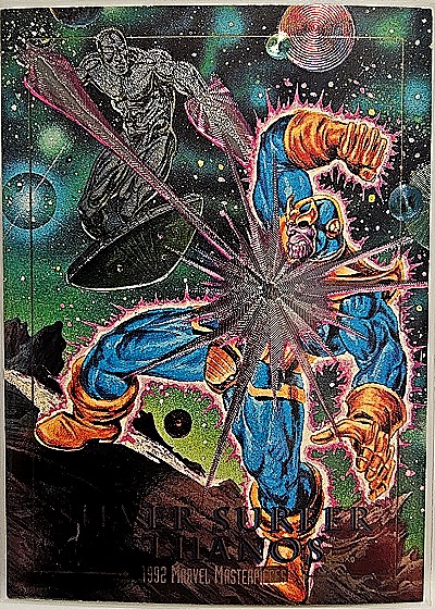 1992 SkyBox Marvel Masterpieces #2-D Silver Surfer vs Thanos Battle Spectra — front