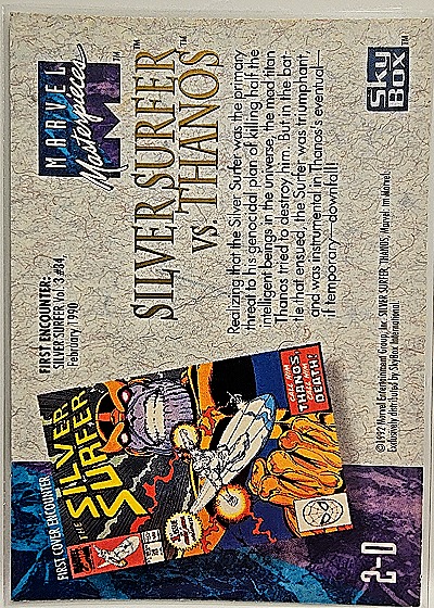 1992 SkyBox Marvel Masterpieces #2-D Silver Surfer vs Thanos Battle Spectra — back