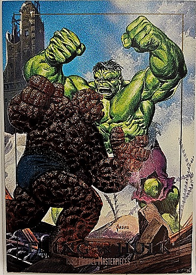 1992 SkyBox Marvel Masterpieces Battle Spectra #1-D Thing vs Hulk — front