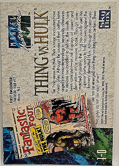 1992 SkyBox Marvel Masterpieces Battle Spectra #1-D Thing vs Hulk — back
