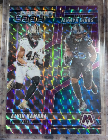 2023 Panini Mosaic Epiphany #Epiphany Alvin Kamara & Jahmyr Gibbs — front