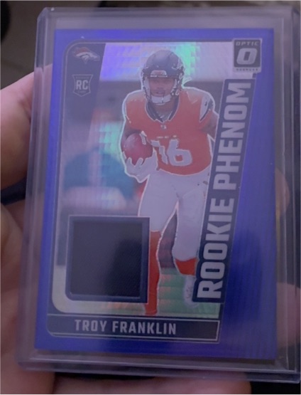 2024 Panini Donruss Optic #RPB-TFN Troy Franklin Rookie Phenom Patch Blue Hyper — front