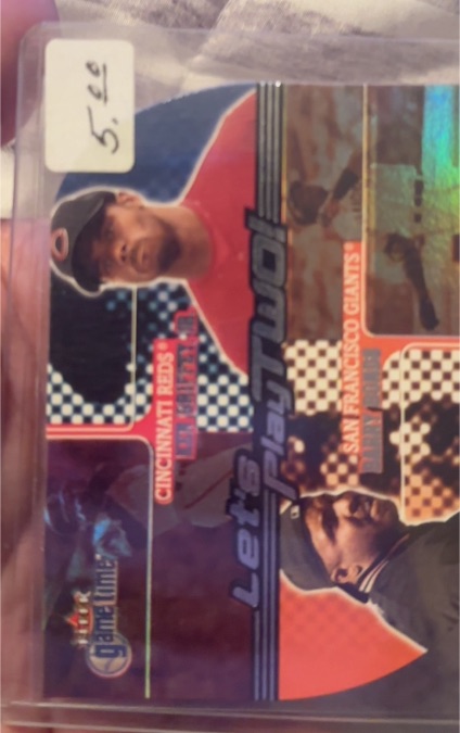 2001 Fleer Game Time Let's Play Two Ken Griffey Jr./Barry Bonds — front