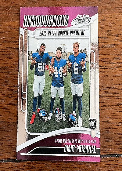 2025 Panini Absolute Introductions #I-CSO Jaxson Dart, Abdul Carter, Cam Skattebo — front