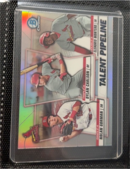 2020 Bowman Chrome #TP-STL Dylan Carlson / Elehuris Montero / Nolan Gorman — front