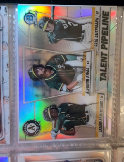 2020 Bowman Chrome #TP-OAK Alfonso Rivas, Greg Deichmann, Lazaro Armenteros — front