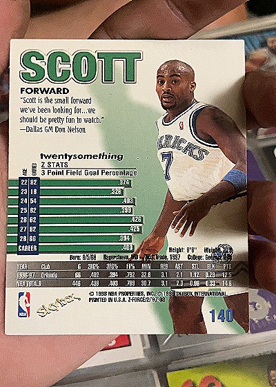 1993-94 SkyBox #140 Dennis Scott — back
