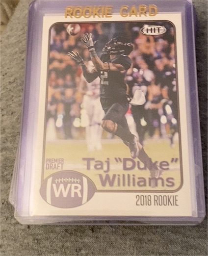 2018 Sage Hit Premier Draft WR Taj "Duke" Williams Rookie Card — front