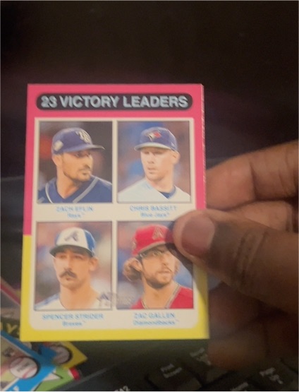 2024 Topps Heritage #310 23 Victory Leaders Zach Eflin Chris Bassitt Spencer Strider Zac Gallen — front