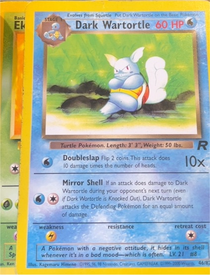 1999 Pokémon Team Rocket #46 Dark Wartortle — front