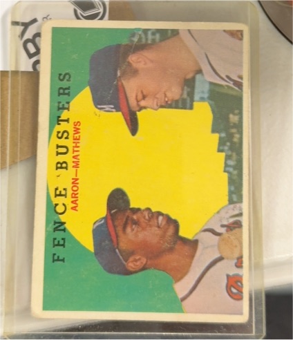 1959 Topps #212 Fence Busters Hank Aaron Eddie Mathews — front
