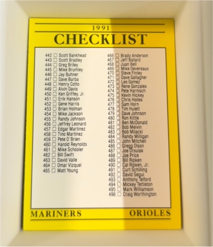 1991 Fleer #718 Checklist Mariners Orioles — front