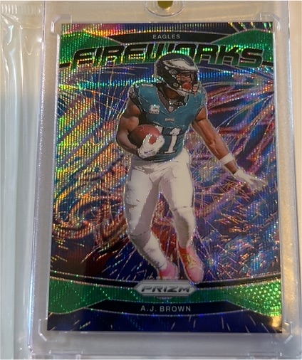 2024 Panini Prizm #13 A.J. Brown Fireworks Green Wave Prizm — front
