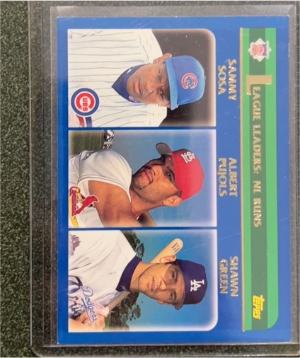 2002 Topps #344 League Leaders NL Runs Sammy Sosa Albert Pujols Shawn Green — front