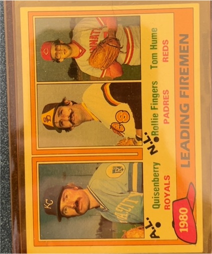 1981 Topps #8 1980 Leading Firemen Dan Quisenberry / Rollie Fingers / Tom Hume — front