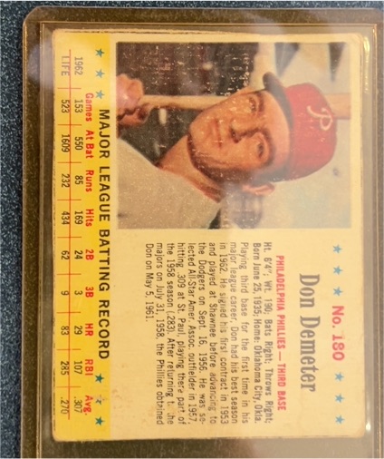 1963 Post Cereal #180 Don Demeter — front