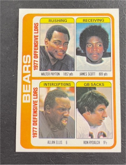 1978 Topps #504 Walter Payton / James Scott / Allan Ellis / Ron Rydalch Bears Team Leaders Checklist — front