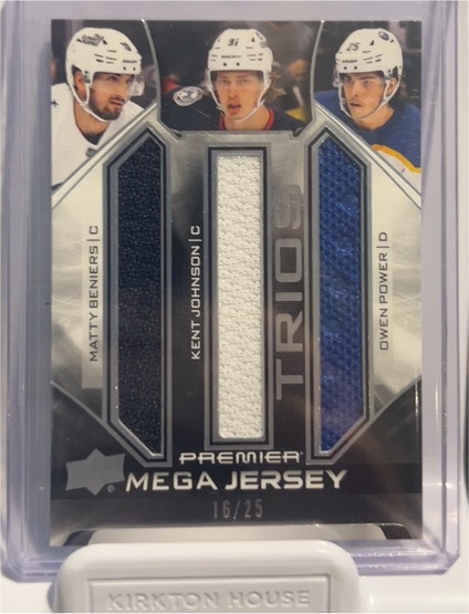 2022-23 UD Premier Mega Jersey Trios Matty Beniers/Kent Johnson/Owen Power — front
