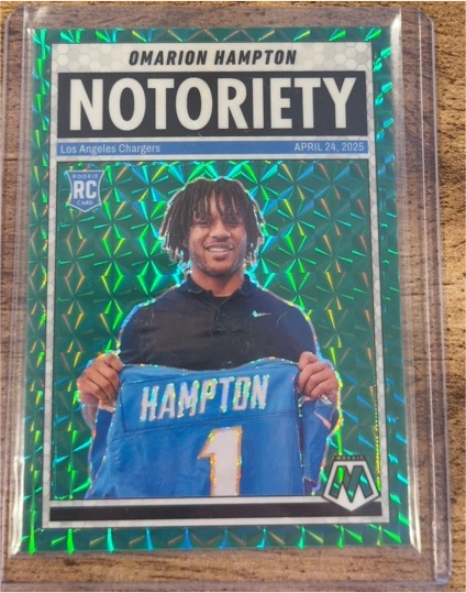 2025 Panini Mosaic #20 Omarion Hampton Notoriety Green Prizm Rookie — front