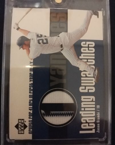 2003 Upper Deck Leading Swatches #LS-JG Jason Giambi — front
