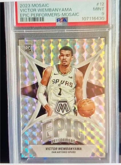 2023-24 Panini Mosaic #12 Victor Wembanyama Epic Performers Mosaic Prizm Rookie Card — front