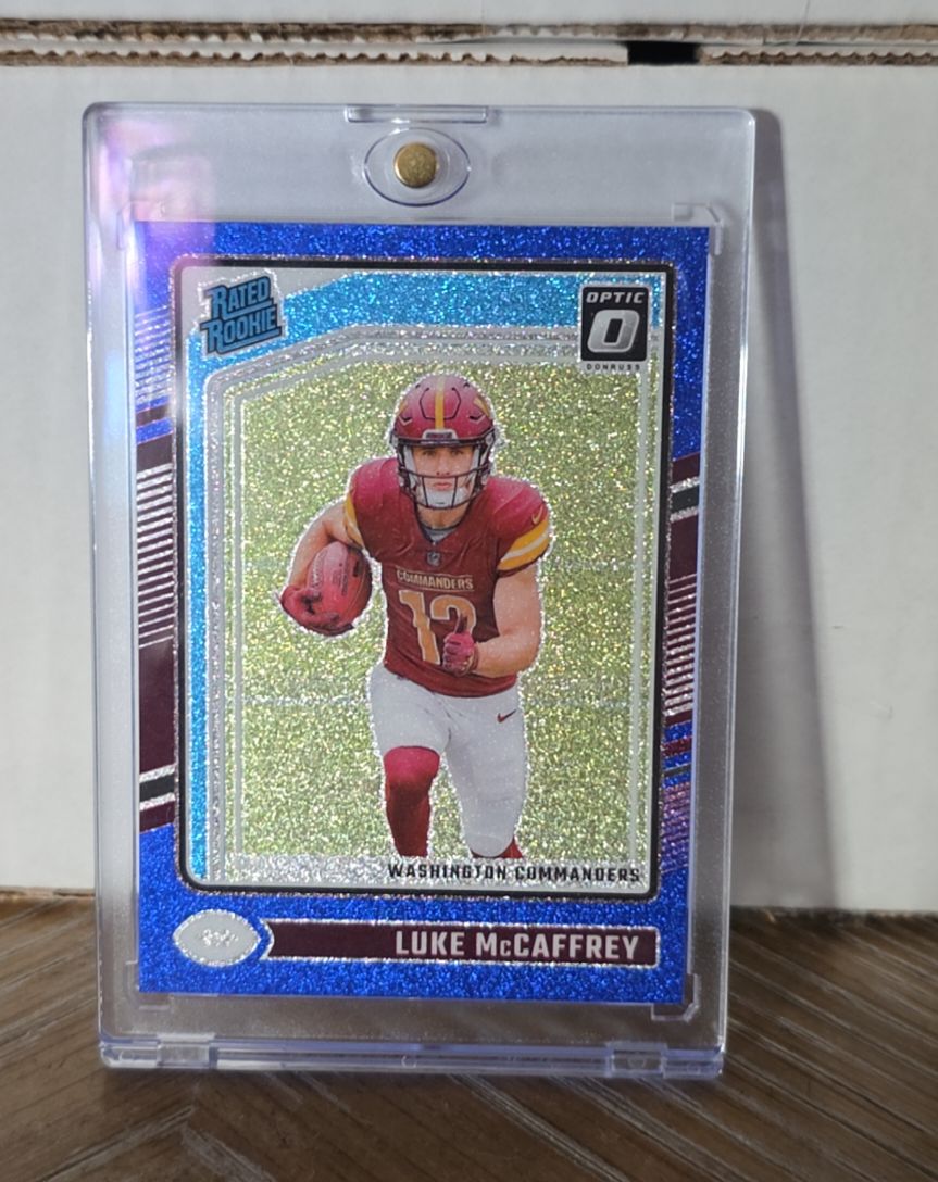 2024 Panini Donruss Optic #Luke McCaffrey Blue Glitter Rated Rookie — front