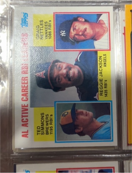 1984 Topps #713 AL Active Career RBI Leaders Reggie Jackson / Ted Simmons / Graig Nettles — front
