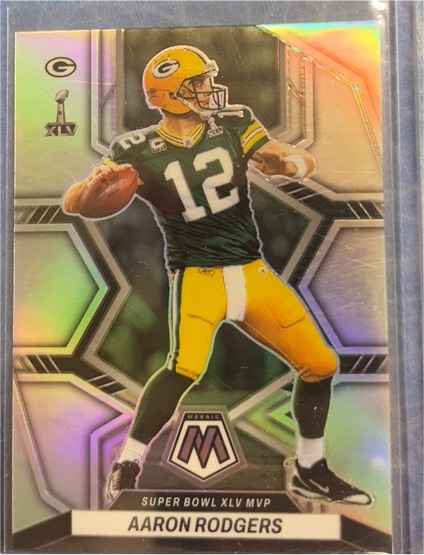 2022 Panini Mosaic #294 Aaron Rodgers Super Bowl XLV MVP Silver Prizm — front
