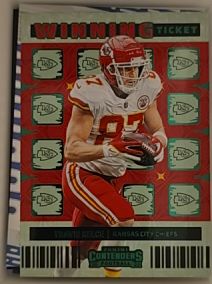 2022 Panini Contenders #WT-TKE Travis Kelce Winning Ticket Emerald — front