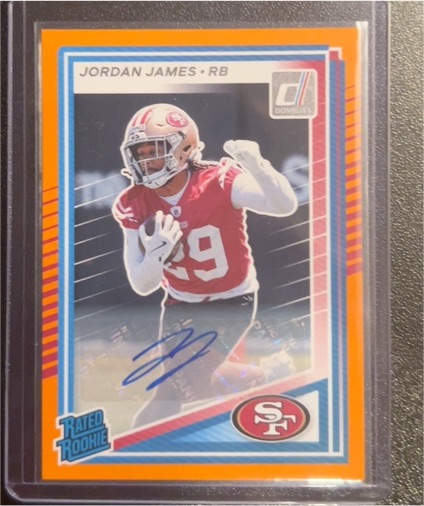 2025 Donruss #374 Jordan James Orange Rated Rookie Auto — front