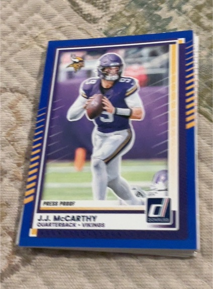 2025 Donruss #57 J.J. McCarthy Purple Press Proof Minnesota Vikings — front