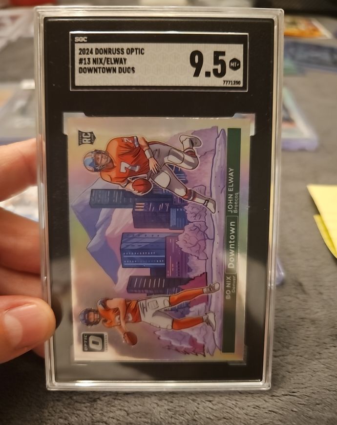 2024 Donruss Optic #13 Bo Nix/John Elway Downtown Duos — front