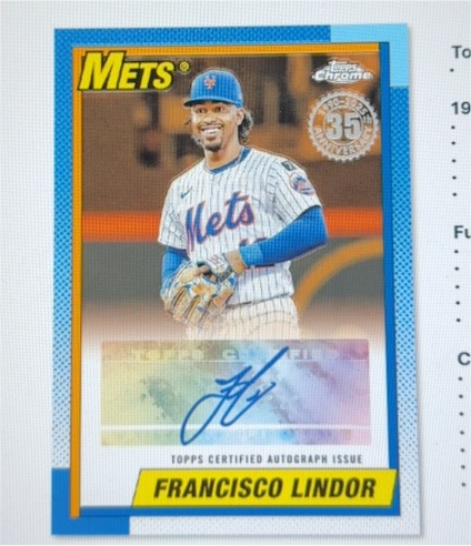 2025 Topps Series 1 1990 Baseball 35th Anniversary #90AU-FL Francisco Lindor — front