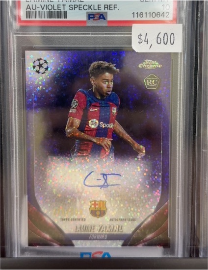 2023-24 Topps Chrome UEFA #CA-LY Lamine Yamal RC Rookie Auto Purple Speckle — front