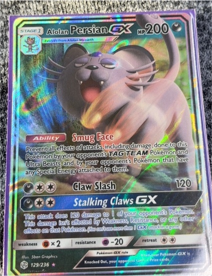 2019 Pokémon SM Cosmic Eclipse #129 Alolan Persian GX — front