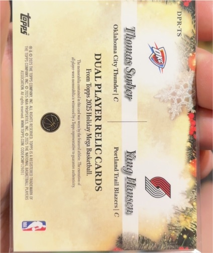 2025 Topps Holiday Dual Player Relic Card Thomas Sander / Yang Hansen — front
